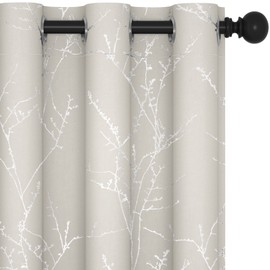 Deconovo Blackout Grommet Silver Pattern Printed Curtains, Light Beige/Silver Tree Branch, 42W x 84L