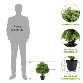 THE BLOOM TIMES 2ft Faux Boxwood Plants Outdoor Set of 2, Topiary Balls Artificial Outside Trees, 24" UV Resistant Fake Greenery Bushes & Shrubs for Front Porch Planter