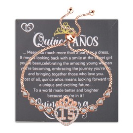 FEELMEM Quinceanera Gift 15 Quince Anos Gift 15 Princess Crown Charm Bracelet Happy 15th Birthday Gift (15 Quince bracelet)