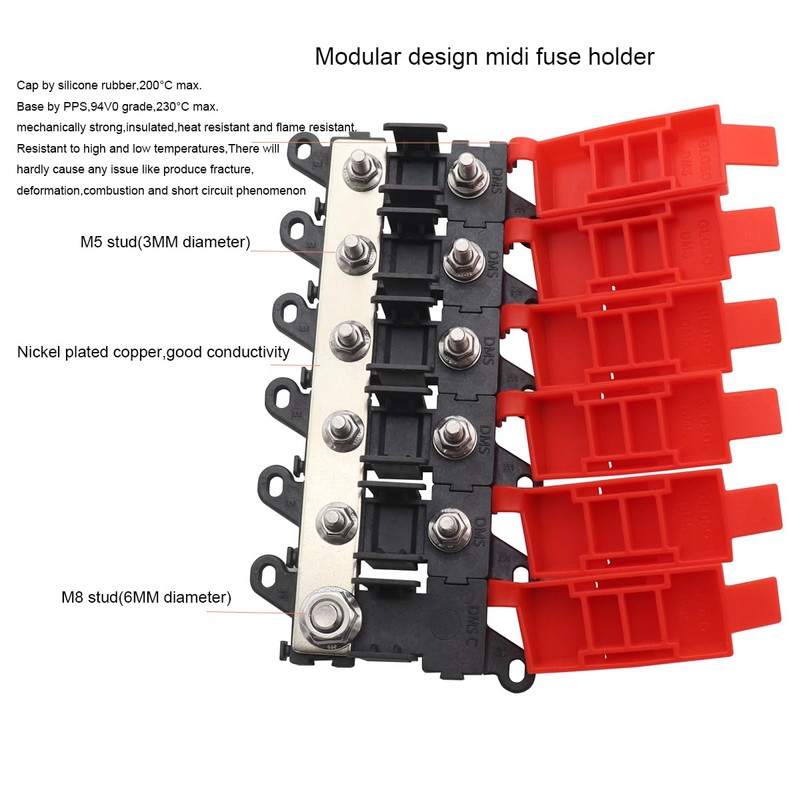 5-Way Midi Fuse Holder Car Copper Bar Boat Motorhome Caravan