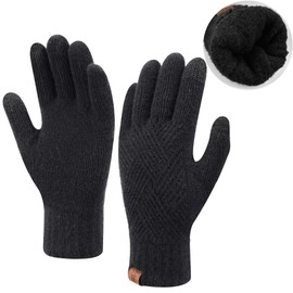 Bequemer Laden Womens Winter Gloves Cold Weather Warm Knit Touchscreen Gloves for Women with Dual-layer Thermal Fleece Lining, Black