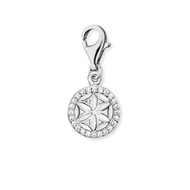 Engelsrufer Women's Charm Pendant Flower of Life Silver Made of Sterling Silver - Set with 24 Zirconia Stones - Lobster Clasp - Nickel-Free, Silver, Cubic Zirconia