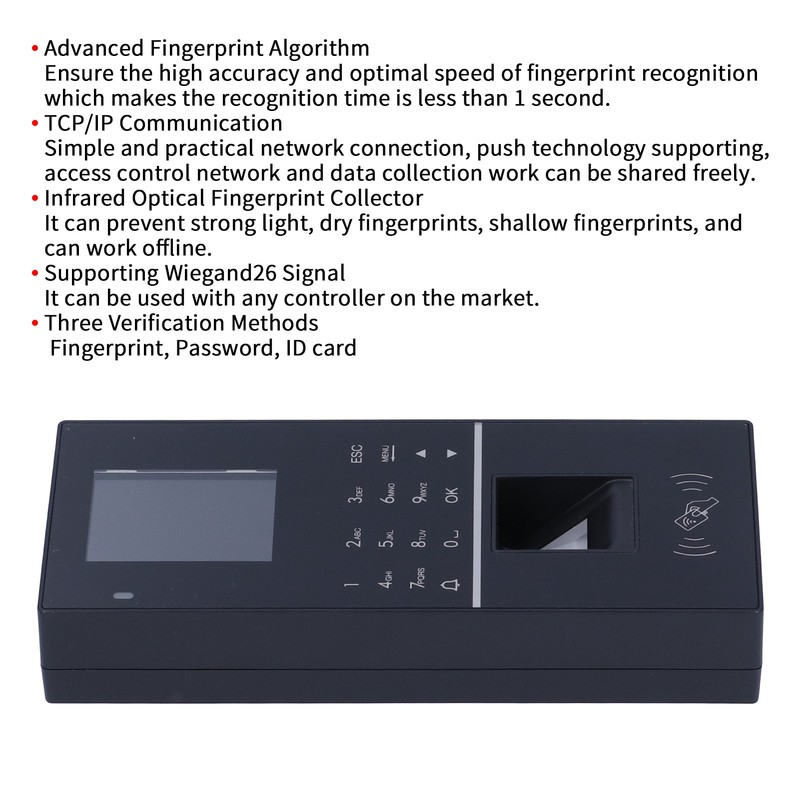 Access Control Attendance 2‑in‑1 Machine TCP/IP Fingerprint Password Card 2.4in