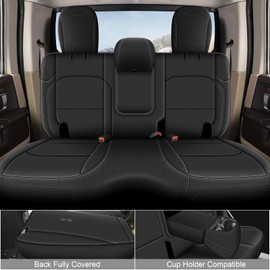 Custom Fit Seat Covers for Jeep Wrangler 4 Door JL: Unlimited Sahara Rubicon 392 Freedom Altitude Islande 2018 2019 2020 2021 2022 2023 2024 with Rear Cup Holder,Faux Leather,Black (Not for 4XE)