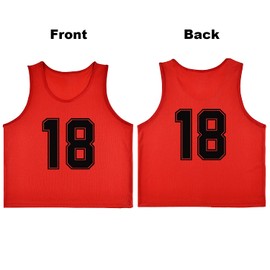 RE-HUO Set of 12 Numbered (13-24) Soccer Vests/Sport Pinnies/Training Bibs with Free Carry Bag(Red13-24,L)