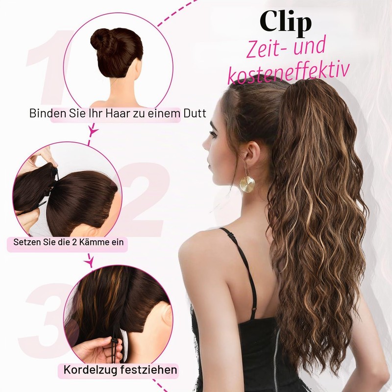 REECHO Ponytail Extension, 66 cm Long Beach Wavy Drawstring Ponytail