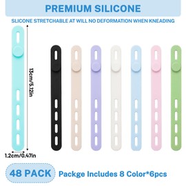 Shappy 48 Pcs Silicone Cord Organizer Ties Reusable Cord Organizer with Adjustable 4-hole Design, Colorful Cable Management Wraps for Chargers, Power Cords, Travel, Home Office