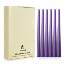 Pickood New Burning Formula Unscented Dripless 10-Inch Taper Candles Set of 12 - Purple, for Wedding, Dinner - Smokeless, Long Burning - Hand Poured, Colored Tall Candlesticks - Púrpura