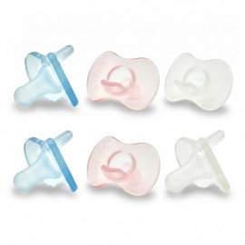 DOCURA - Chupones de Silicón para bebé Anticólico y Antirreflujo - Diseño Ergonómico, Suaves, Seguros y sin BPA - Set de 6 piezas en colores rosa, azul y transparente