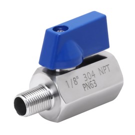 DERNORD 1/8 Inch Mini Ball Valve Stainless Steel Female x Male NPT Thread Shut-off Valve with Blue Handle