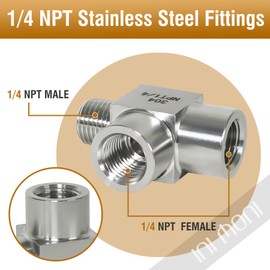 ini moni 3 way tee pipe fitting 1/4 NPT male run tee, 304 stainless steel T adapter, street pipe connector for vacuum chamber/pressure gauge, 4350 psi
