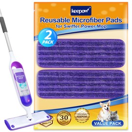 KEEPOW Reusable Power Mop Refill Pads for Swiffer Power Mop, Powermop Mopping Pad Refills for Wood Floor Cleaning, Machine Washable Microfiber Mop Pads for Wet and Dry Use, 2 Pack