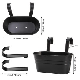 Foraineam 6 Pack Hanging Flower Pots, Metal Iron Hanging Planter Plant Pot Holders for Railing Fence Balcony, Black Hanging Bucket Pots Outdoor Porch Decors with Detachable Hooks and Drain Holes