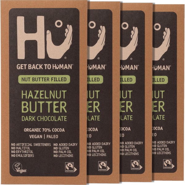 Hu Hazelnut Butter Dark Chocolate Bar, 4 x 60 g - Vegan & Paleo Friendly