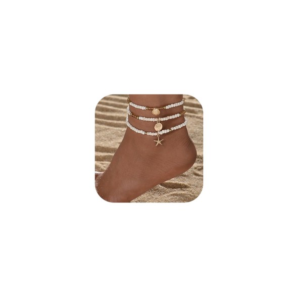 Starfish Shell Ankle Bracelet Set for Women Handmade Adjustable Natural