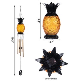 MUMTOP Solar Wind Chime Pineapple Solar LED Light Tropical Windchimes Decorative Hanging Wind Bell for Porch Patio and Garden Decor