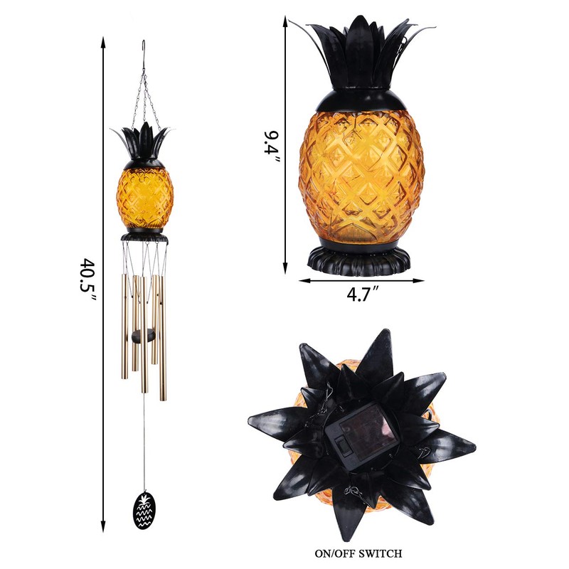 MUMTOP Solar Wind Chime Pineapple Solar LED Light Tropical Windchimes