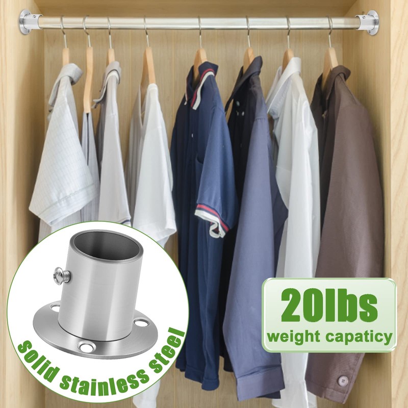 Closet Rod Flange Holder, Stainless Steel Closet Rod Bracket 3/4