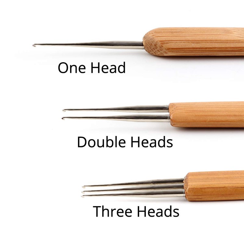BLUPLE 3Pcs/Set(1Hook,2Hook,3Hook) Bamboo Dreadlock Crochet Hook Dreadlocks Crochet Needle with