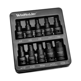 WinHolder 10Peices Impact HEX BIT Socket Set H4-H19 1/2" Drive 4mm to 19mm Tools