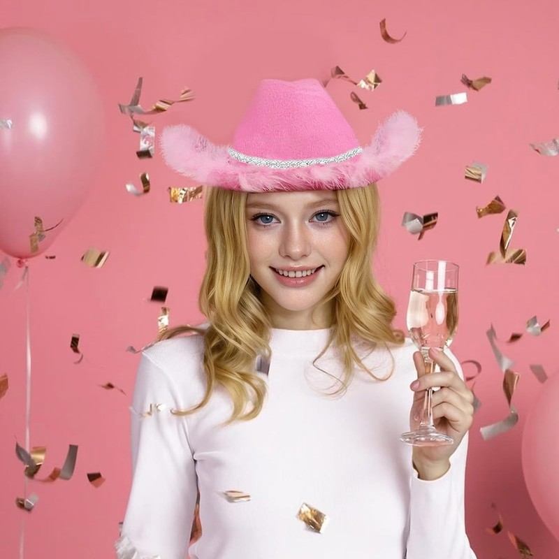 Solafas Cowboy Hats for Adults Fancy Dress(Pink)