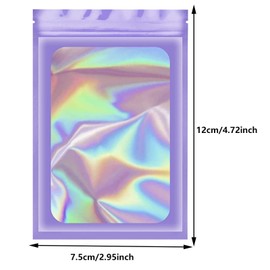 Mylar Bags,100 PCS Mylar Zip Lock Bags,Foil Ziplock Bags,Resealable Stand Up Pouch Foil Holographic Bags,for Party Favours Food Storage foil pouch bag(7.5x12cm)