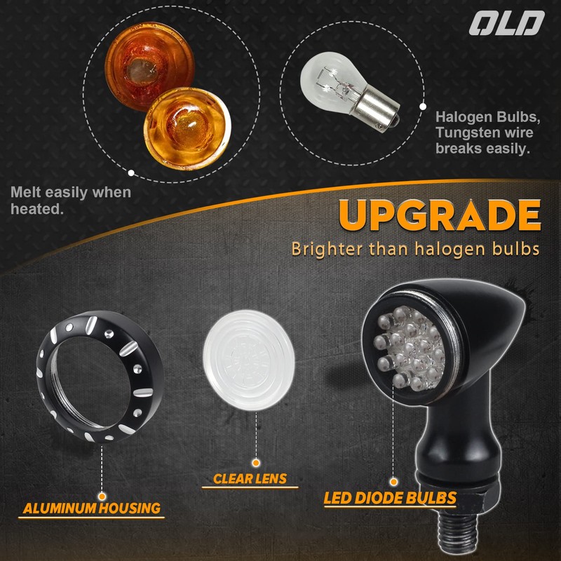 NTHREEAUTO Bullet Rear Turn Signals LED Motorcycle Blinkers Amber Red