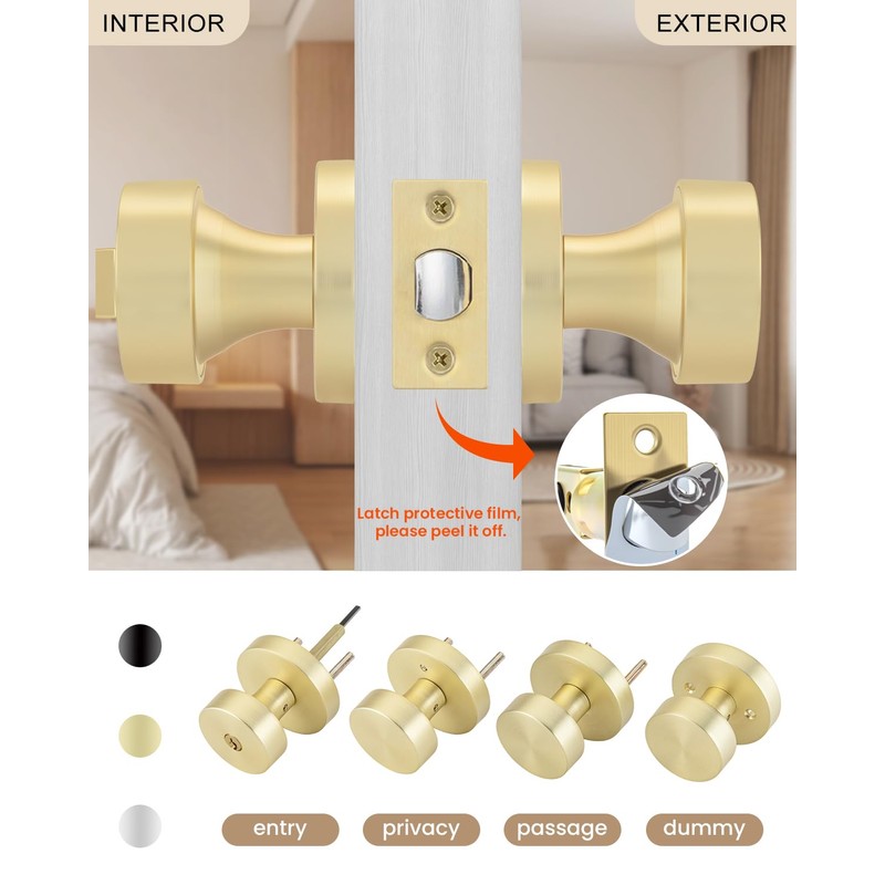 Haidms Gold Door Knob with Key, Heavy-Duty Zinc Alloy Keyed