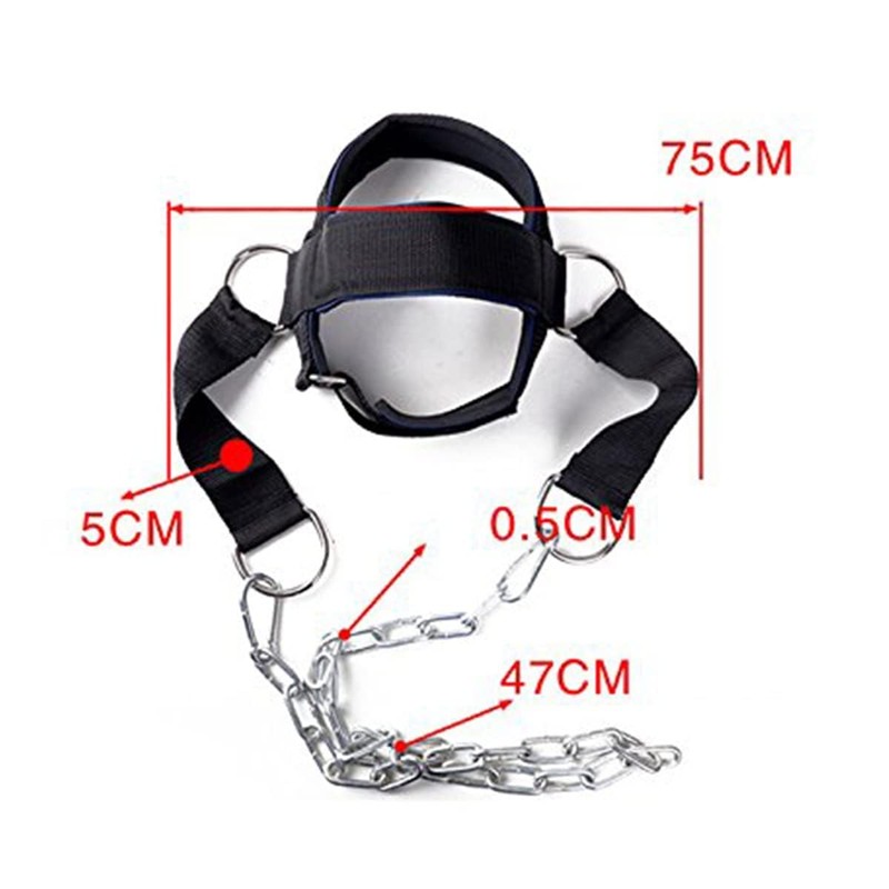 Fitness Neck Harness for Weight Training, Long Steel Chain and