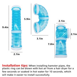 8PCS Hamster Tunnel Tube DIY Assorted Toy Transparent Adventure Pipe Playground Excercise Set for Mouse Syrian Hamster Gerbil Rat (Blue)