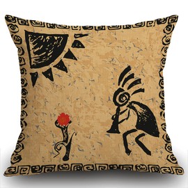 Smooffly Cushion Covers Kokopelli Fertility Deity Ethnic African Sketch - Soft Linen Pillow Case for Decorative Bedroom/Livingroom/Sofa/Farm House - Throw Pillow Cover Case Couch Pillow 18x18 Inch