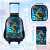 4PCS Rolling Backpack for Boys,Kids Dinosaur Backpacks with Roller Wheels,