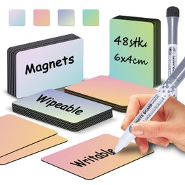 48 Pack Dry Erase Magnetic Labels 6x4cm - Magnetic Name Tags for Classroom Lockers School Bus - Classroom Magnets for Names - Magnet Labels for Whiteboard - Magnetic Name Plates for Classroom