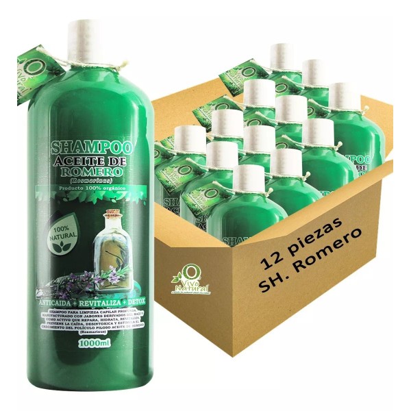 VIVONATURAL 12 Shampoos Aceite De Romero Fortalecedor Capilar 1 Litro