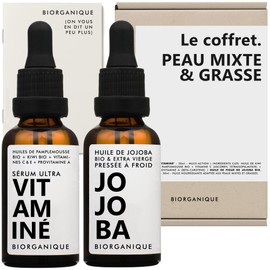 Set | Mixed & Oily Skin | 1 x Organic Jojoba Oil + 1 x Organic Multi-Action Serum with Vitamin C, E and Provitamin A + Organic Kiwi Oil | Face | 100% Natural | 2 x 30 ml