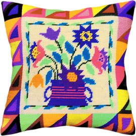 Brvsk Folk Flowers. Needlepoint Kit w/Printed Tapestry Canvas (40 × 40 cm) — Needlepoint Cushion Kit for Creative Home Décor — Needlework Kit for Adult Beginners
