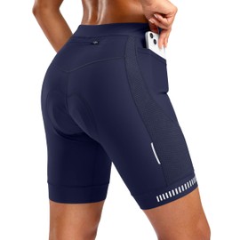 Bikewa Women's 4D Padded Bike Shorts with Zipper Pockets Gel Road Cycling Biking Biker Shorts for Bicycle Riding(Navy,M)