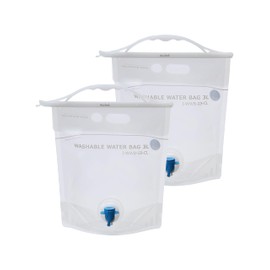 Iwatani Material WWB-3CL Water Tank, Washable Water Bag, Set of 2, Clear, Includes Easy Pouring Cock, Camping, Leisure, Disaster Prevention, Approx. 13.0 x 11.4 x 5.5 inches (33 x 29 x 14 cm)