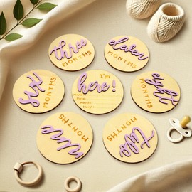 Monthly Baby Milestone -Milestone Cards for Wooden Circles Discs, Photoshoot Props for Baby Boys & Girls, The Baby Essentials for a Newborn Gender-Neutral Baby, 3D Design,7 Pack,Pink, 4 Inch