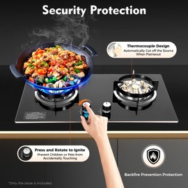 JAYGOVAN 2 Burner Gas Cooktop 16 Inch Gas Stove Top Stainless Steel Built-in Double Burners Stove NG Fuel Glass, Portable Cooktop with Thermocouple Protection for RV, Apartments