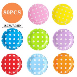 80 Pcs Colorful Party Paper Plates, 7 Inch Coloured Paper Plates Dinner Picnic Paper Plates Rainbow Coloured Paper Plates Disposable Tableware Round Dessert Plates DIY Paper Plates Birthday Party