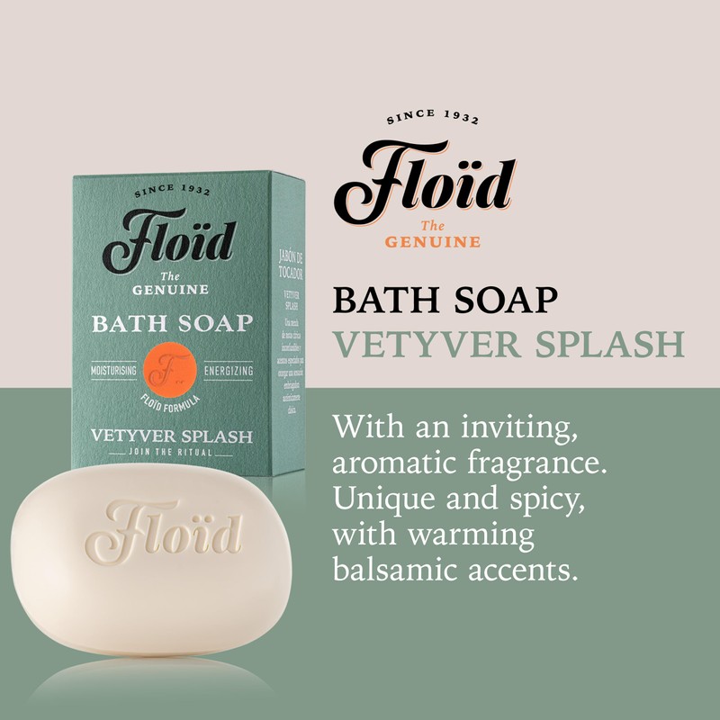 Floid Vetyver Splash Bath Soap, 100% Vegetable Bath Soap Bar