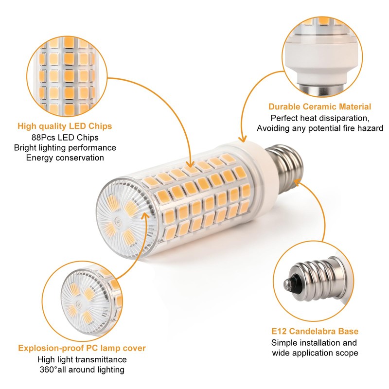 E12 LED Bulb 6W Equivalent to 60W Incandescent Candelabra Bulbs