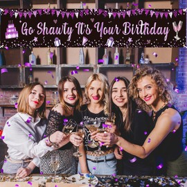 Black Purple Go Shawty - Banner de cumpleaños para patio