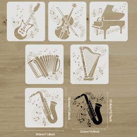 FINGERINSPIRE Musical Instruments Stencils 30 x 30 cm Guitar Violin Piano Accordion Harp Saxophone Drawing Stencil Stencil Painting Stencil for Music Lovers Home Decoration Pack of 6