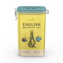 Charbrew Rabbit English Breakfast Metal Tea Tin Caddy Gift – 60 Teabags Black Tea Blend