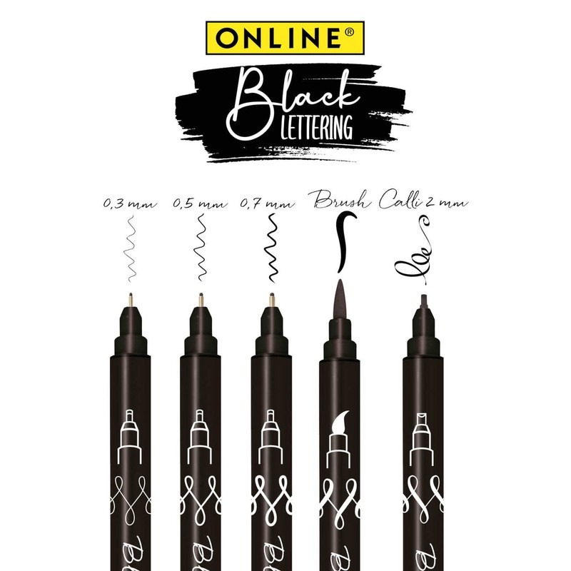 Online Black Hand Lettering Set | 5 Calligraphy Pens in