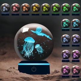 YATOSEEN 3D Jellyfish Crystal Ball with Multicolor Night Light, K9 Crystal Mini Marine Life Jellyfish Model, Gift for Kids Friends Couple Birthday Festival