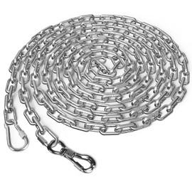 Tresbro Heavy Duty Dog Chains for Outside, 10FT Stainless Steel Tie Out Cable with Swivel Hook for Large Dogs, Metal Chew Proof Pet Runner Chain Leash Lead for Outdoor Camping Hiking Yard, 5MM