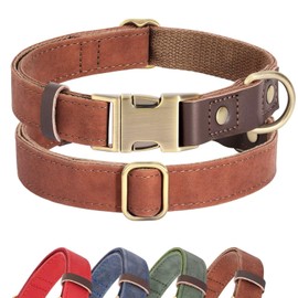 Didog Soft Padded Leather Dog Collar for Large Dogs, Classic Heavy Duty Dog Collar with Quick Release Metal Buckle, Adjustable Large Dog Collar, Leather, Brown, Large